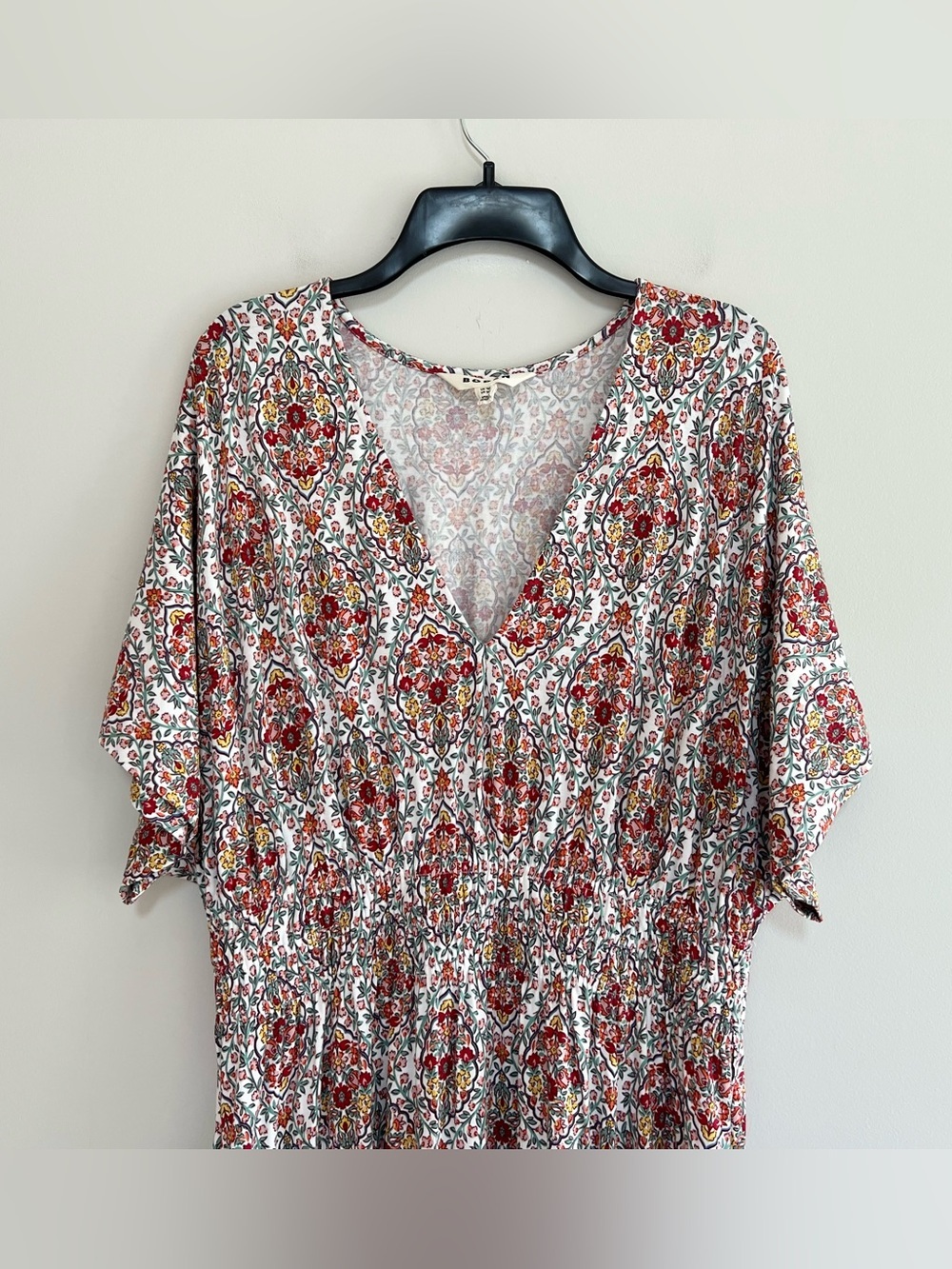Boden Smock Waist Flutter Short Sleeve V Neck Maxi Dress Red Floral Print, 12P - Picture 5 of 13
